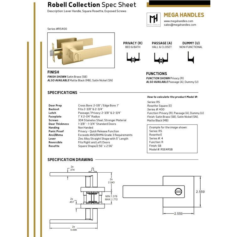 Satin Brass Modern Passage Door Lever Handle
