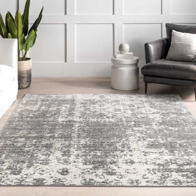 Elysian Clouds Abstract Gray Synthetic 5' x 8' Area Rug