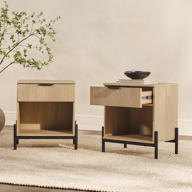 Coastal Oak 1-Drawer Nightstands with Open Cubby, Set of 2