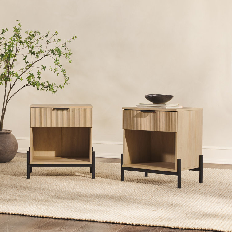 Coastal Oak 1-Drawer Nightstands with Open Cubby, Set of 2