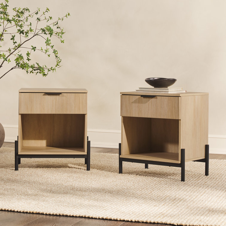 Coastal Oak 1-Drawer Nightstands with Open Cubby, Set of 2