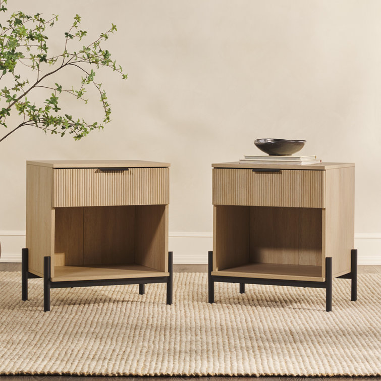 Coastal Oak 1-Drawer Nightstands with Open Cubby, Set of 2
