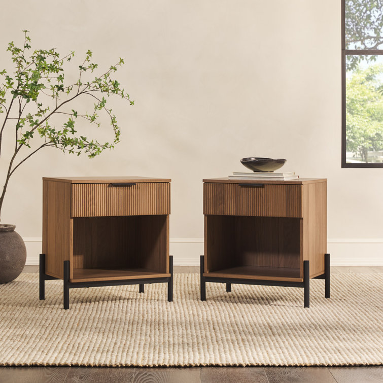 Mocha 1-Drawer Nightstands with Open Cubby, Set of 2
