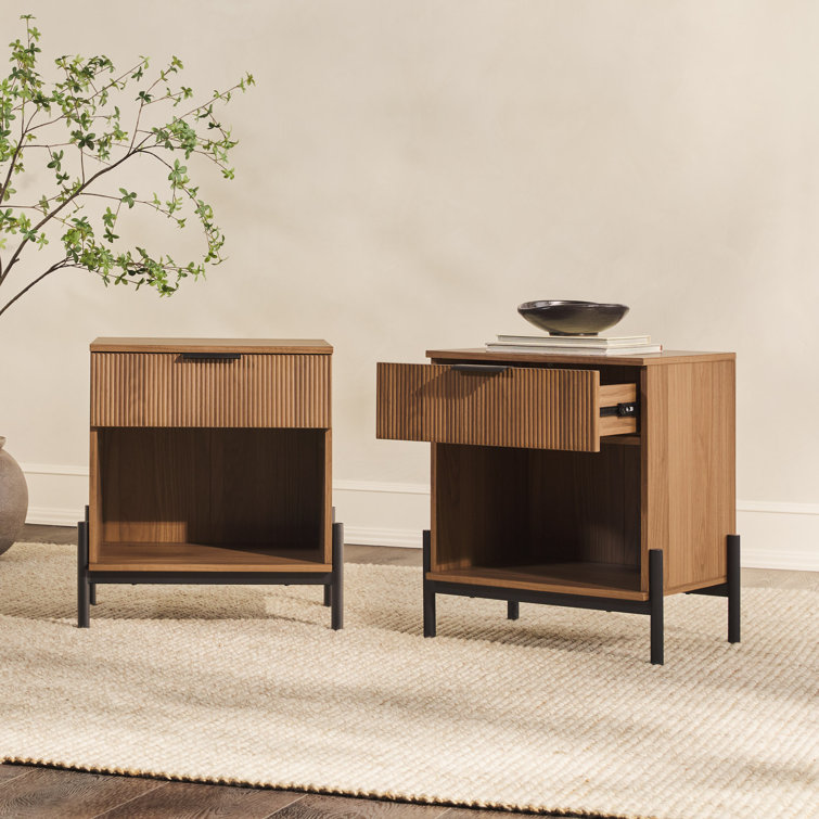 Mocha 1-Drawer Nightstands with Open Cubby, Set of 2
