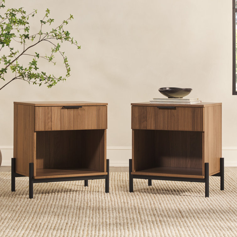Mocha 1-Drawer Nightstands with Open Cubby, Set of 2