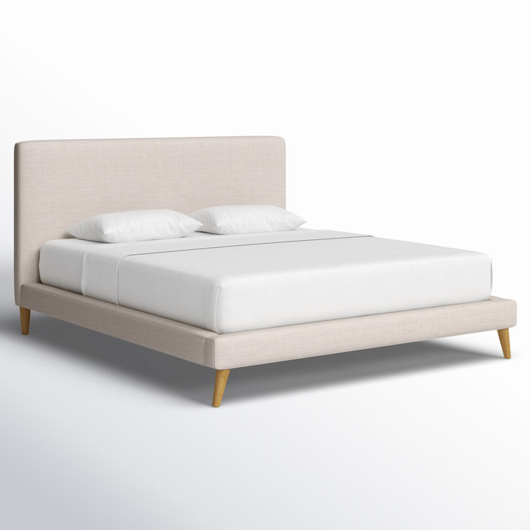Light Gray Linen Upholstered California King Bed with Wood Frame