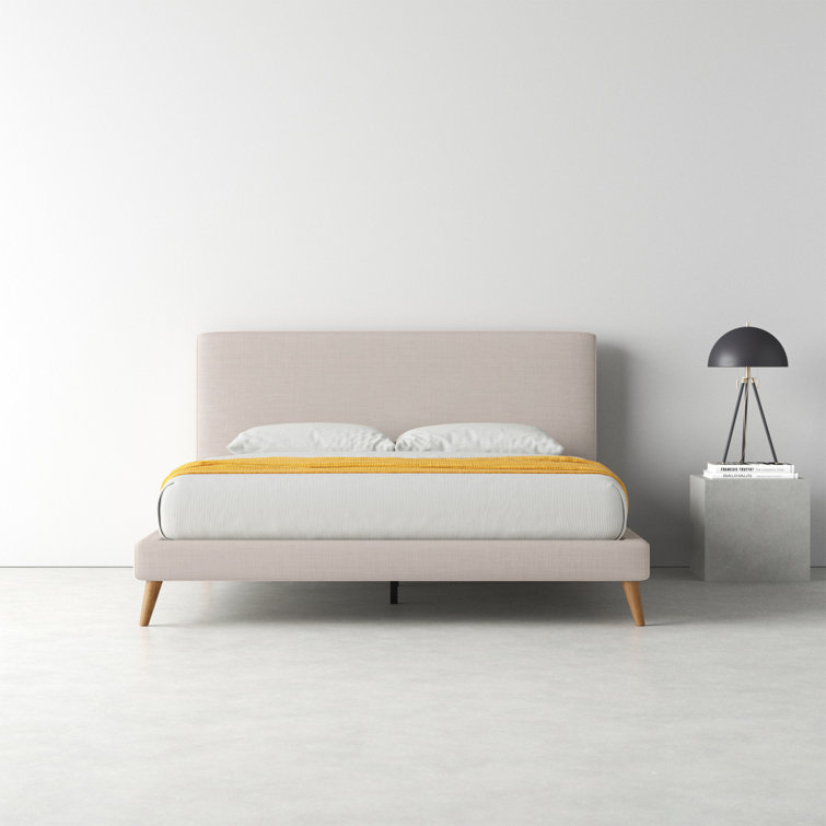 Light Gray Linen Upholstered California King Bed with Wood Frame