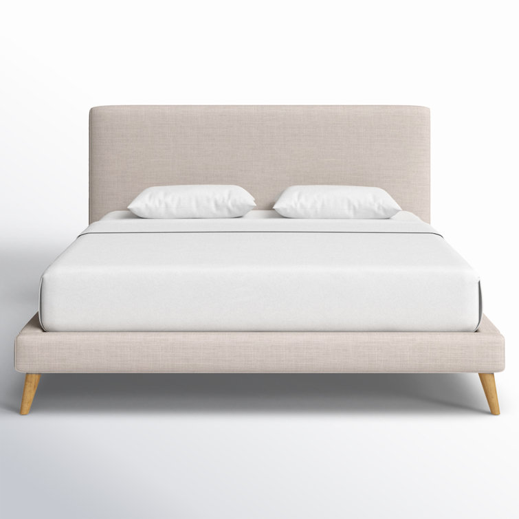 Light Gray Linen Upholstered California King Bed with Wood Frame