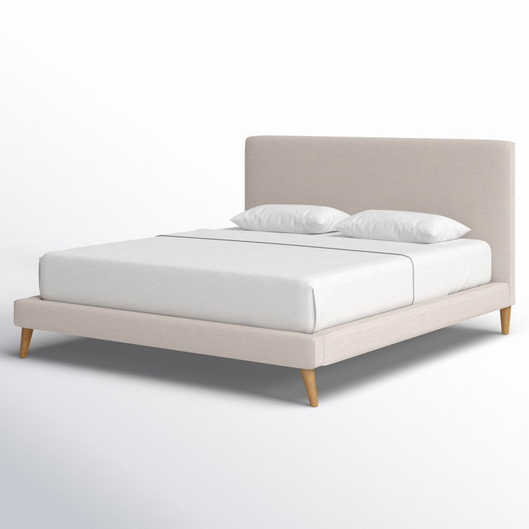 Light Gray Linen Upholstered California King Bed with Wood Frame