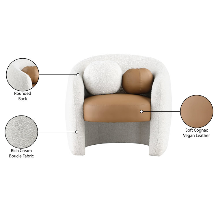 Cognac Faux Leather Swivel Barrel Chair with Manufactured Wood Legs
