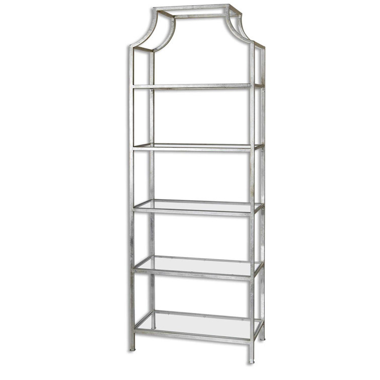 Aurelie Transitional Silver Metal and Glass 5-Shelf Etagere