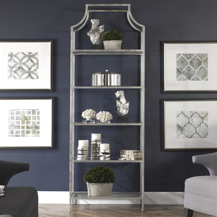 Aurelie Transitional Silver Metal and Glass 5-Shelf Etagere