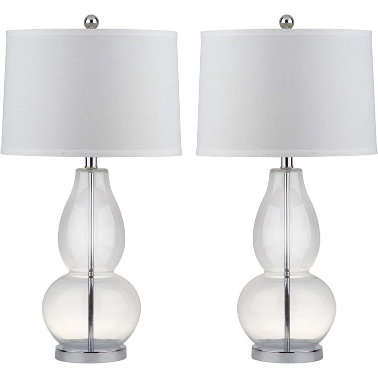 Clear Glass Double Gourd Table Lamp Set with White Shades