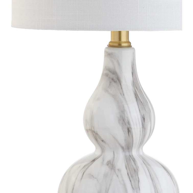 20.5" Mini Glass LED Table Lamp with White Linen Shade