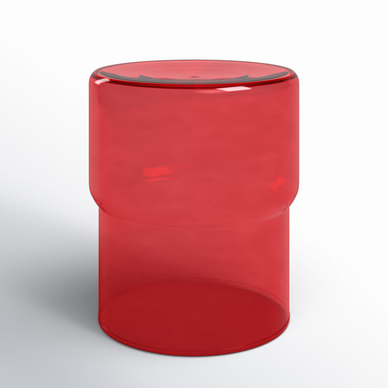 Cherry Red Round Glass Drum End Table