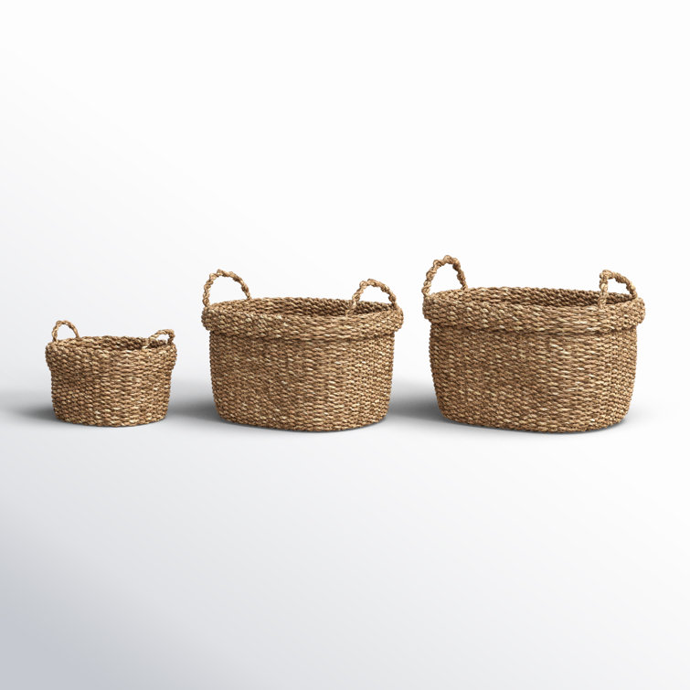 Natural Seagrass Oval Storage Basket Set with Handles