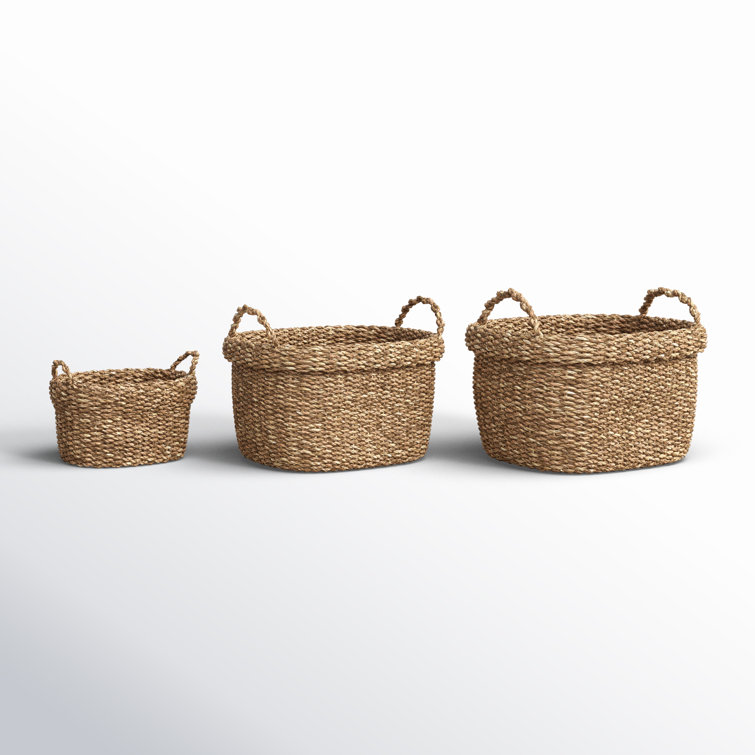 Natural Seagrass Oval Storage Basket Set with Handles