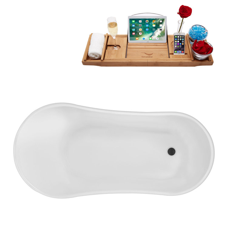 63" White Acrylic Clawfoot Soaking Bathtub with Nickel Feet