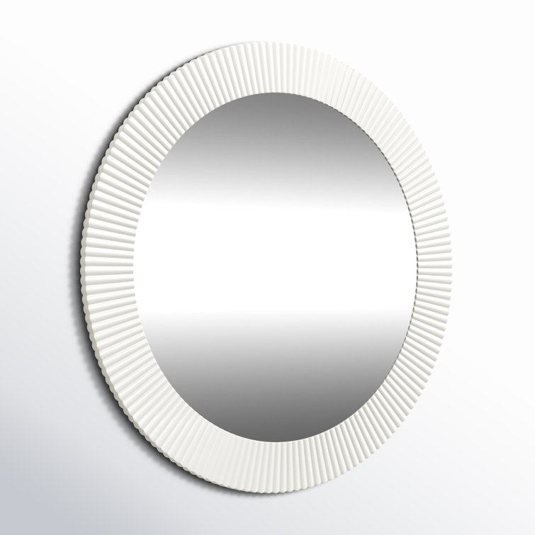 Novalee 36'' Chic White Round Scalloped Wall Mirror