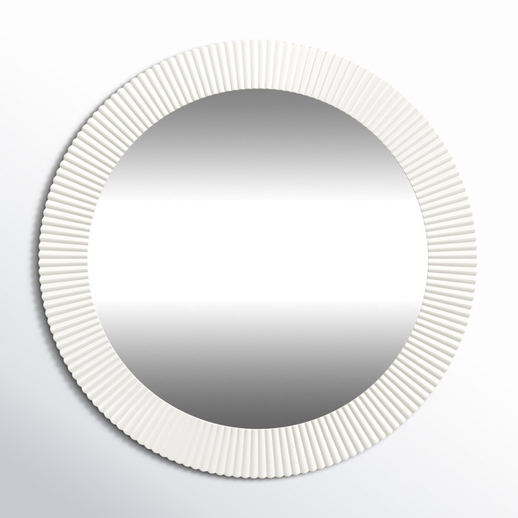 Novalee 36'' Chic White Round Scalloped Wall Mirror