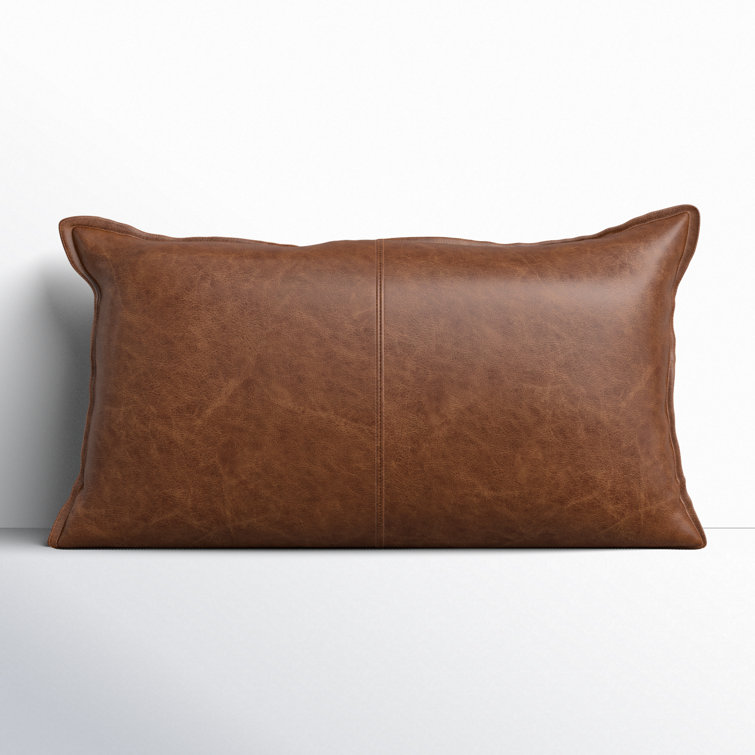 Forest Green Genuine Leather Embroidered Rectangular Pillow