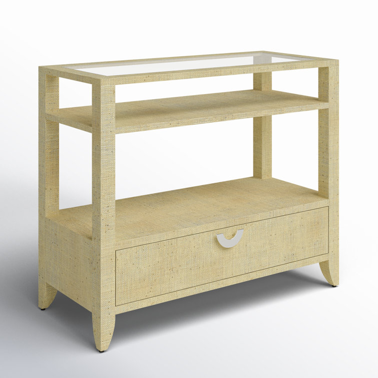 Ocean Blue Raffia and Glass Console Table with Storage