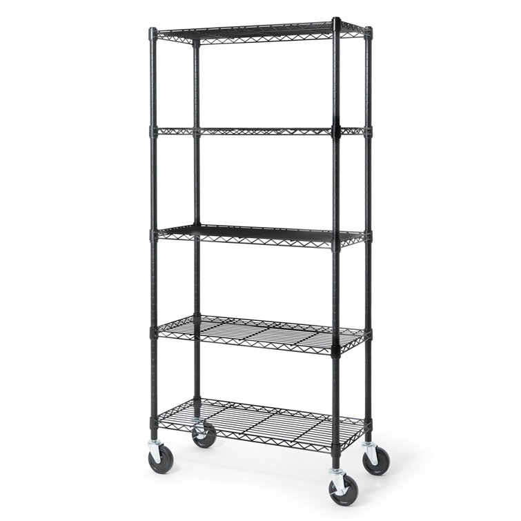 Black 5-Tier Adjustable Metal Wire Shelving Unit with Wheels