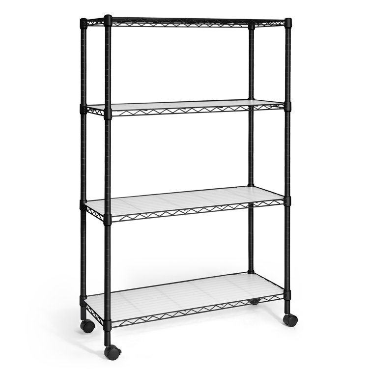 Silver 4-Tier Adjustable Metal Wire Shelving Unit with Wheels