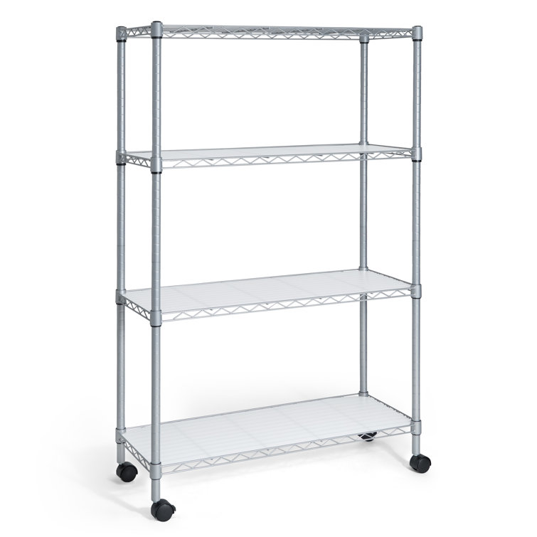 Silver 4-Tier Adjustable Metal Wire Shelving Unit with Wheels