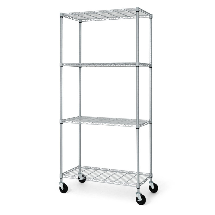 Silver 4-Tier Adjustable Metal Wire Shelving Unit with Wheels