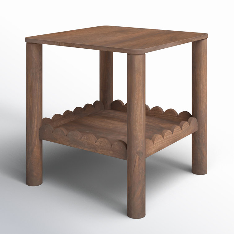 Lola Solid Wood Rectangular End Table with Scalloped Shelf