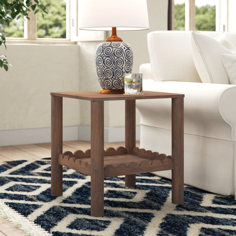 Lola Solid Wood Rectangular End Table with Scalloped Shelf