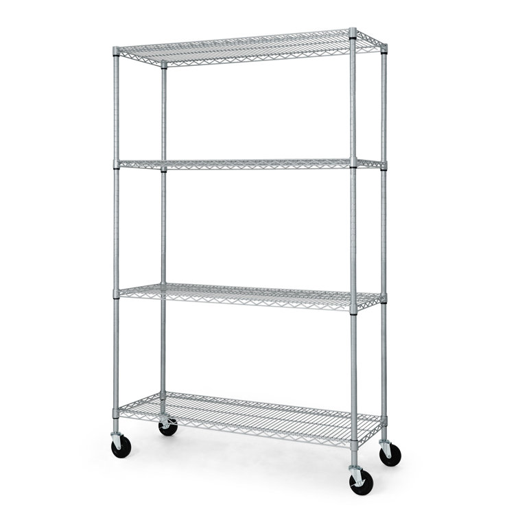 Silver 4-Tier Adjustable Metal Wire Shelving Unit with Wheels
