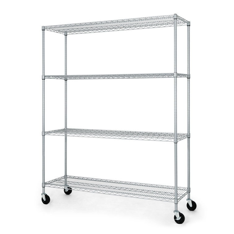 Silver 4-Tier Adjustable Metal Wire Shelving Unit with Wheels