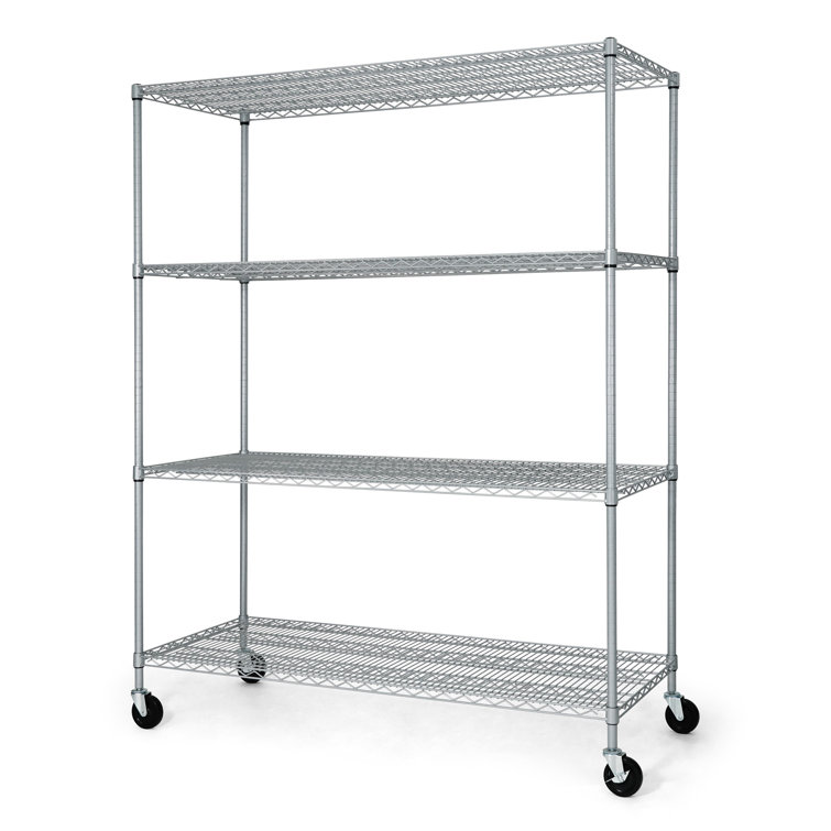 Silver 4-Tier Adjustable Metal Wire Shelving Unit with Wheels