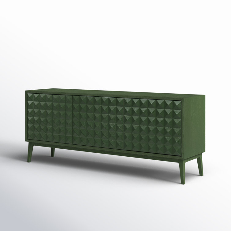 Abbie Aloe Green Mid-Century Modern Sideboard with Pyramid Wood Facade