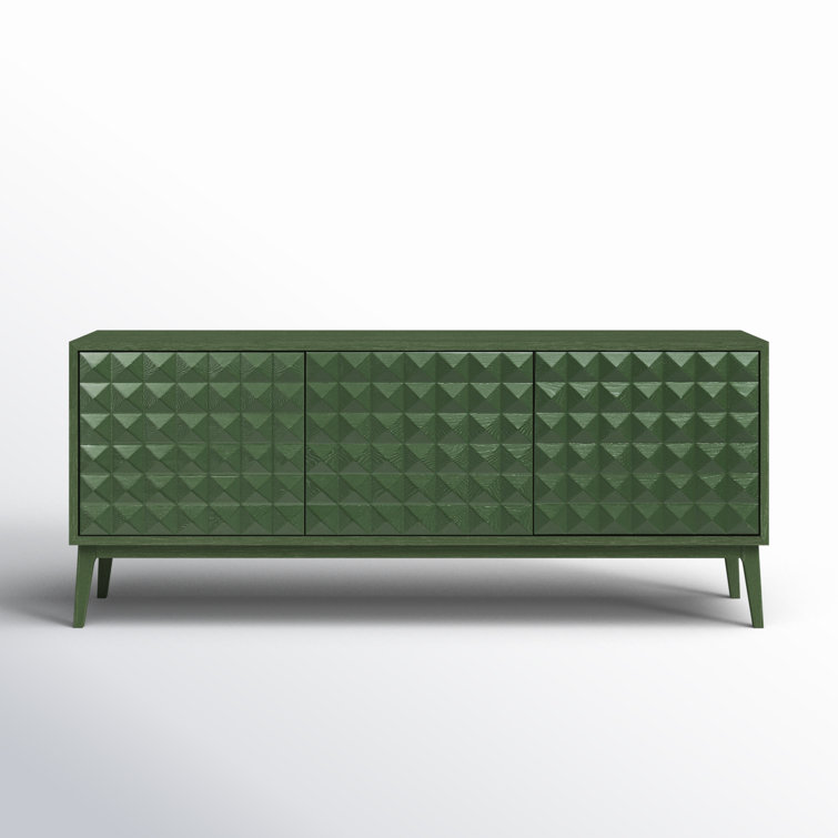 Abbie Aloe Green Mid-Century Modern Sideboard with Pyramid Wood Facade