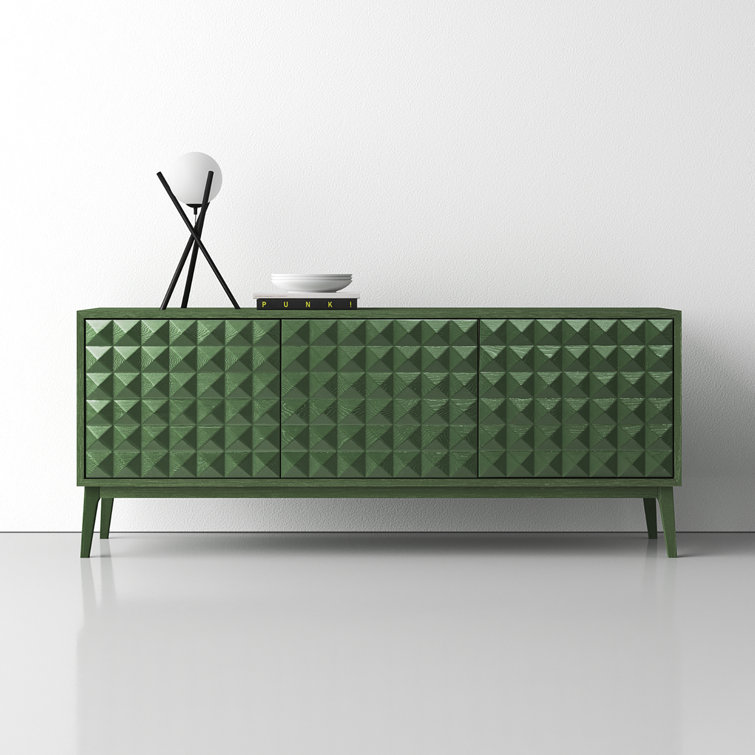 Abbie Aloe Green Mid-Century Modern Sideboard with Pyramid Wood Facade