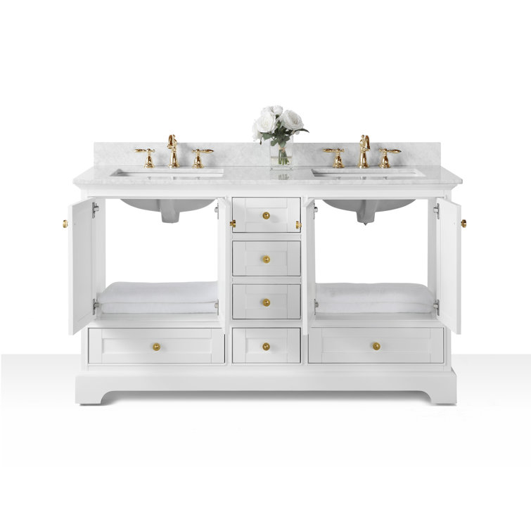 Audrey 60'' White Double Bathroom Vanity with Marble Top and Gold Hardware