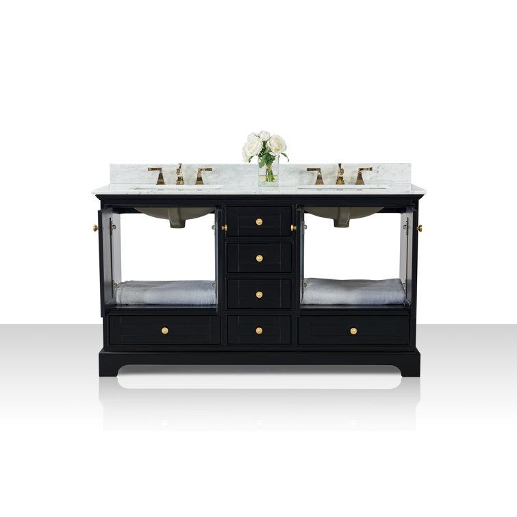 Audrey 60'' Black Onyx Double Bathroom Vanity with Marble Top