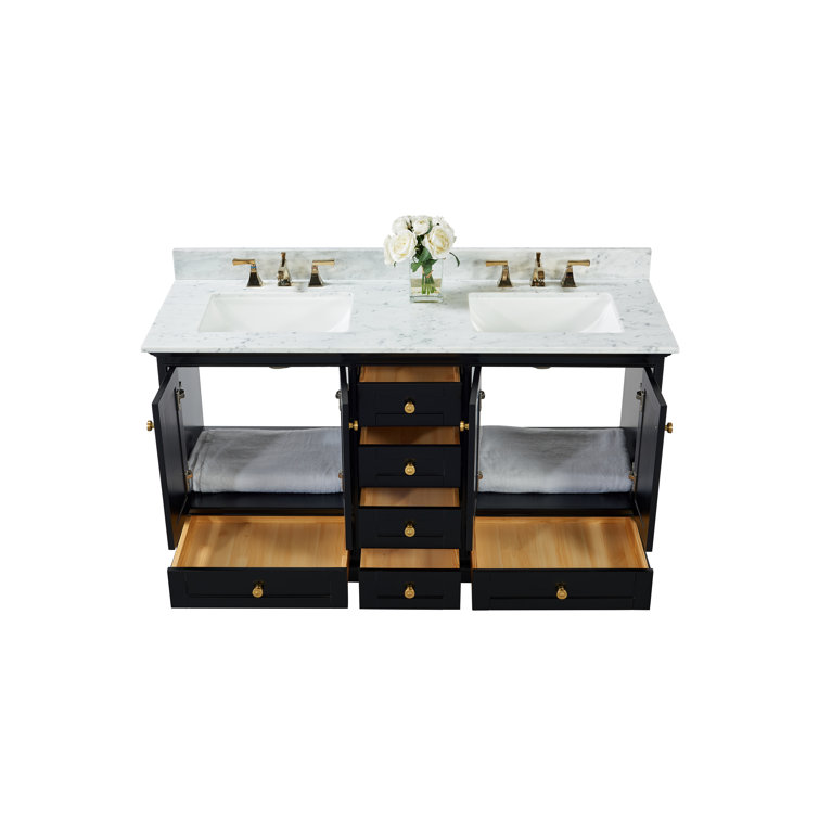 Audrey 60'' Black Onyx Double Bathroom Vanity with Marble Top