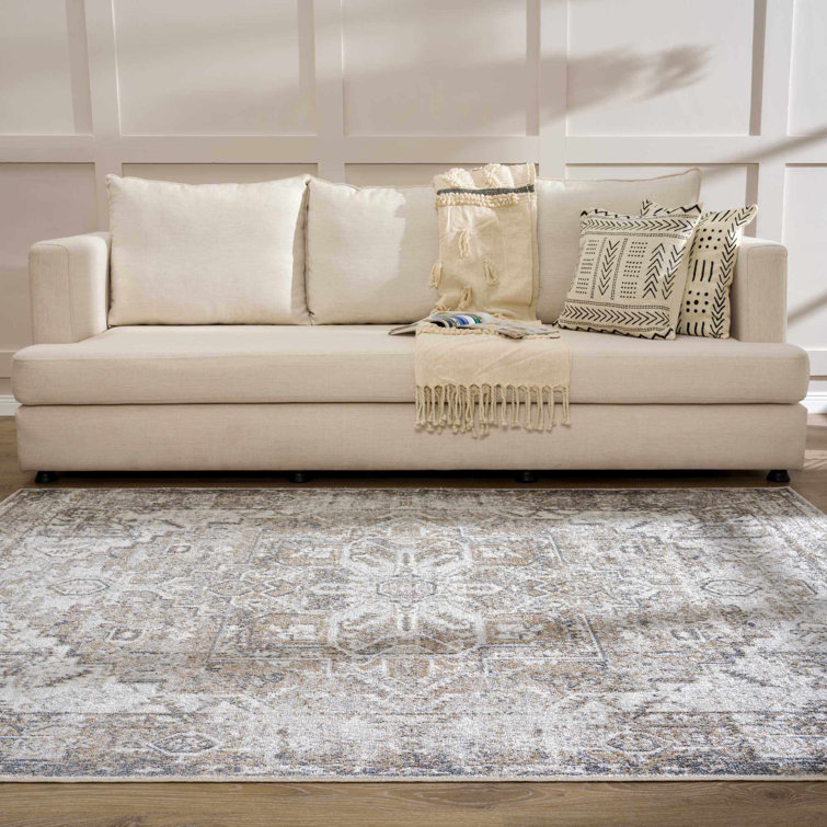 Herae Beige and Cream Washable Oriental Area Rug 9'2" x 12'