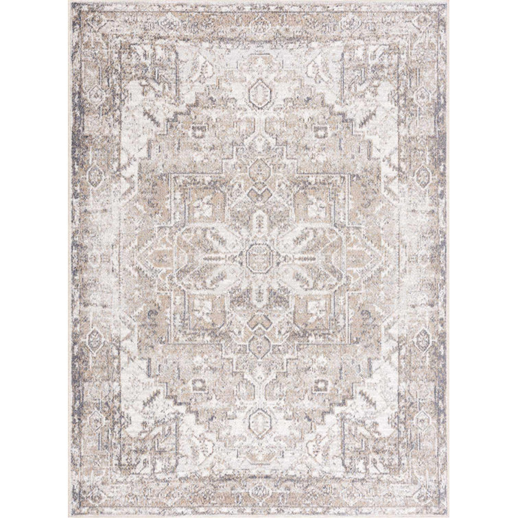 Herae Beige and Cream Washable Oriental Area Rug 9'2" x 12'