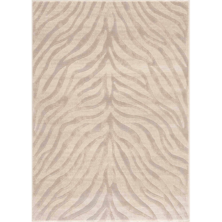 Light Gray and Taupe Zebra Print Synthetic Area Rug 2' x 3'