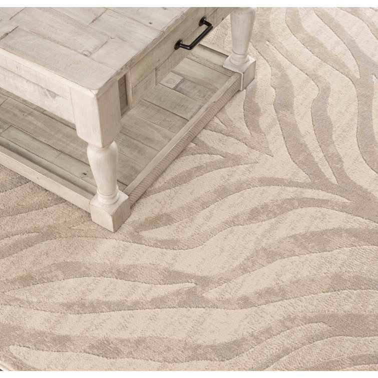 Light Gray and Taupe Zebra Print Synthetic Area Rug 2' x 3'