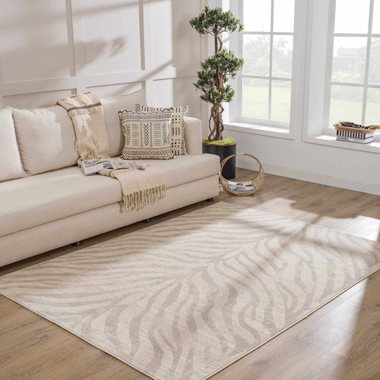 Light Gray and Taupe Zebra Print Synthetic Area Rug 2' x 3'