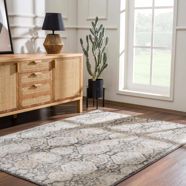 Orizaba Reversible Black Synthetic 5'3" x 7'3" Geometric Rug