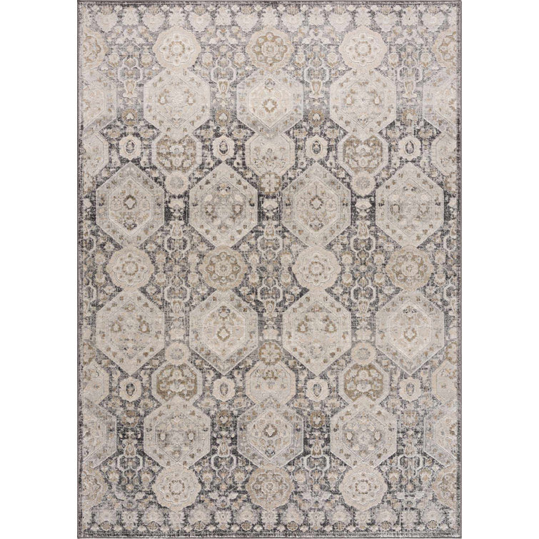 Orizaba Reversible Black Synthetic 5'3" x 7'3" Geometric Rug