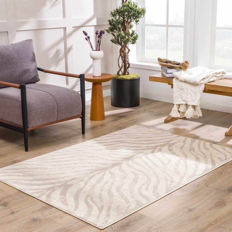 Light Gray and Taupe Zebra Print Synthetic Area Rug 2' x 3'