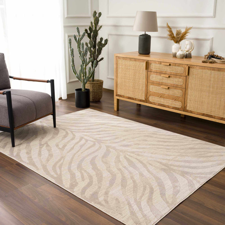 Light Gray and Taupe Zebra Print Synthetic Area Rug 2' x 3'